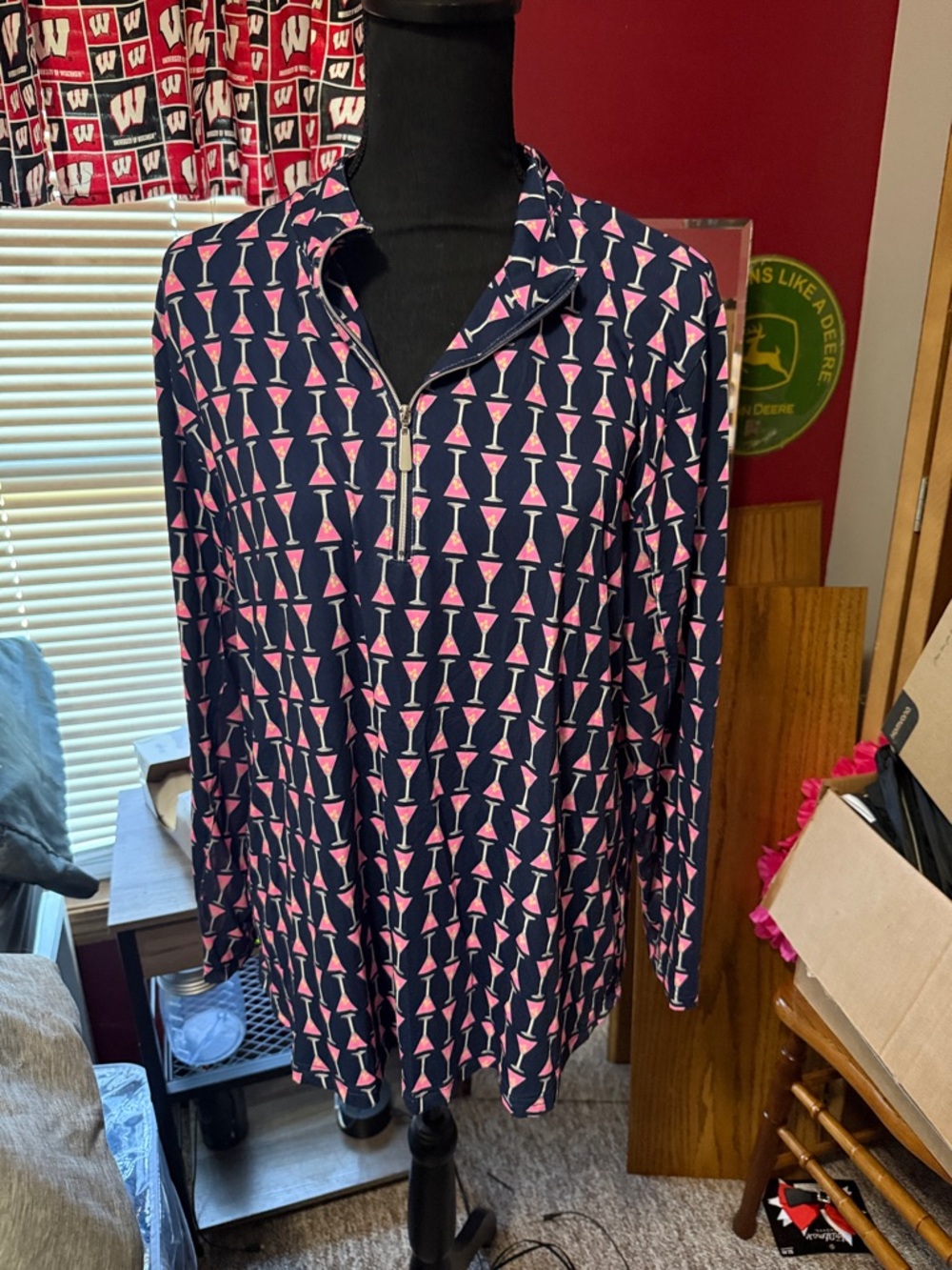 Navy Pink Martini Print Quarter-Zip Tunic